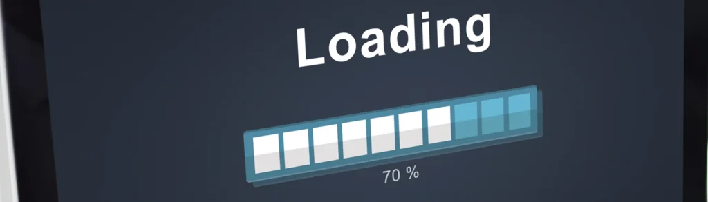 Barra de carga de un sitio web al 70 por ciento, representando la optimización de los Core Web Vitals y la velocidad WPO que Skipper implementa en proyectos de España.